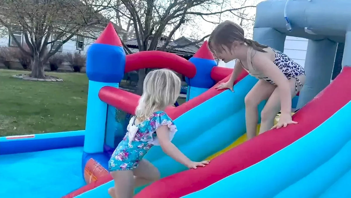Inflatable Water Slides for Kids 8-in-1 Bounce House Water Park with 450W Blower Climbing Wall, Splash Pool, 2 Water Cannons,