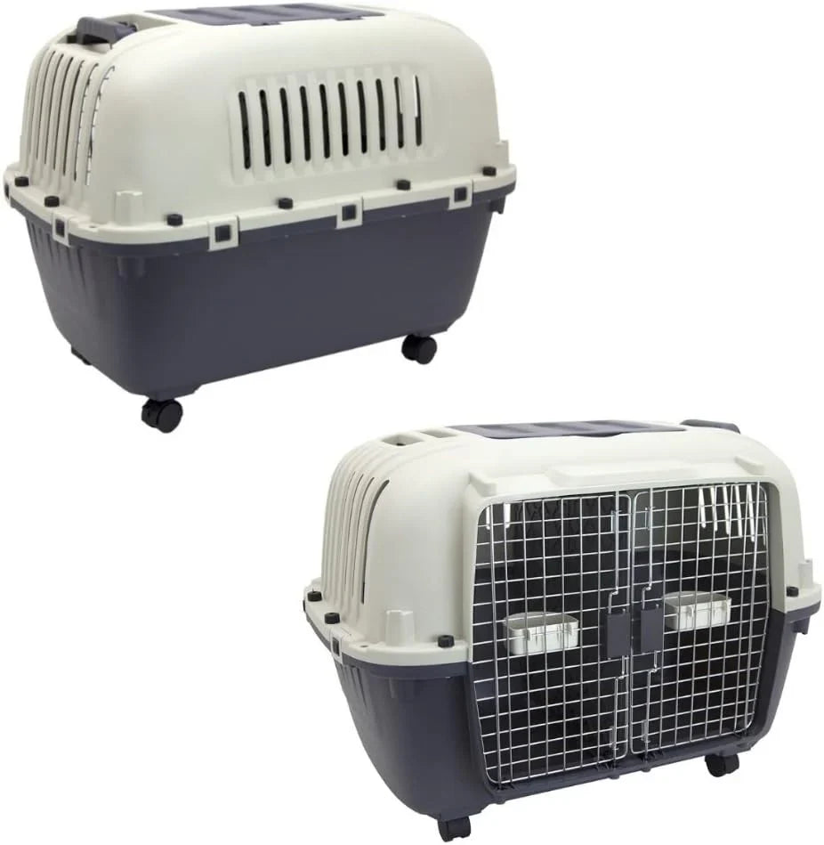 Designs Plastic Kennels Rolling Plastic Airline Approved Wire Door Travel Dog Crate, XXX-Large, Gray - image 16