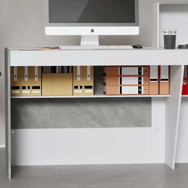 White Reception Desk with Computer Surface and Four Shelves - image 10