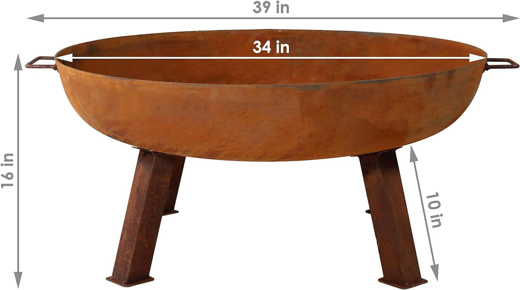 34-Inch Rustic Cast Iron Outdoor Raised Fire Pit Bowl with Handles - Oxidized Finish - image 4