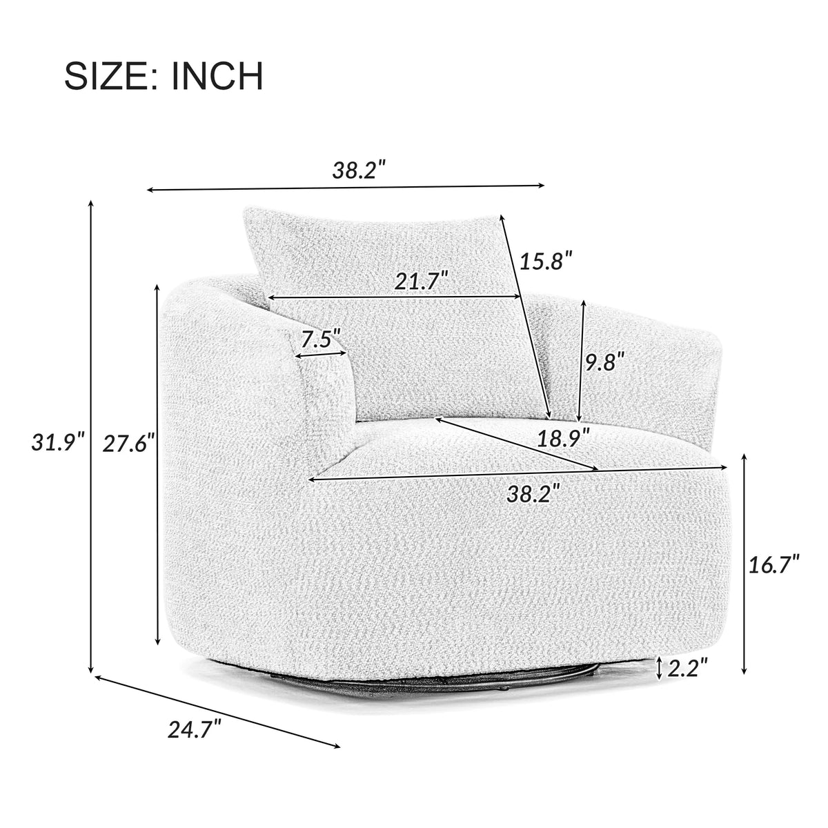 Harper & Bright Designs 360- Swivel Accent Chair, Barrel Chair Swivel Upholstered Sofa Chair with Cushion for Living Room Office, Beige - image 2