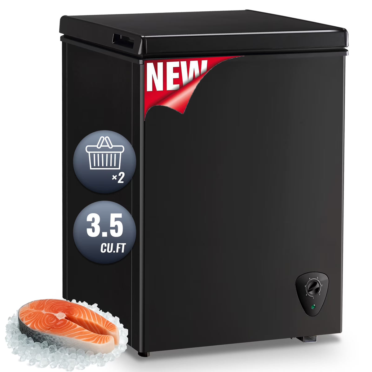 JIEJIA Compact Freezer 3.5 cu ft Environmental Chest Freezer, Mini Freezer with 7 Gear Adjustable Temperature, Removable Storage Basket, Energy Saving, White - image 3