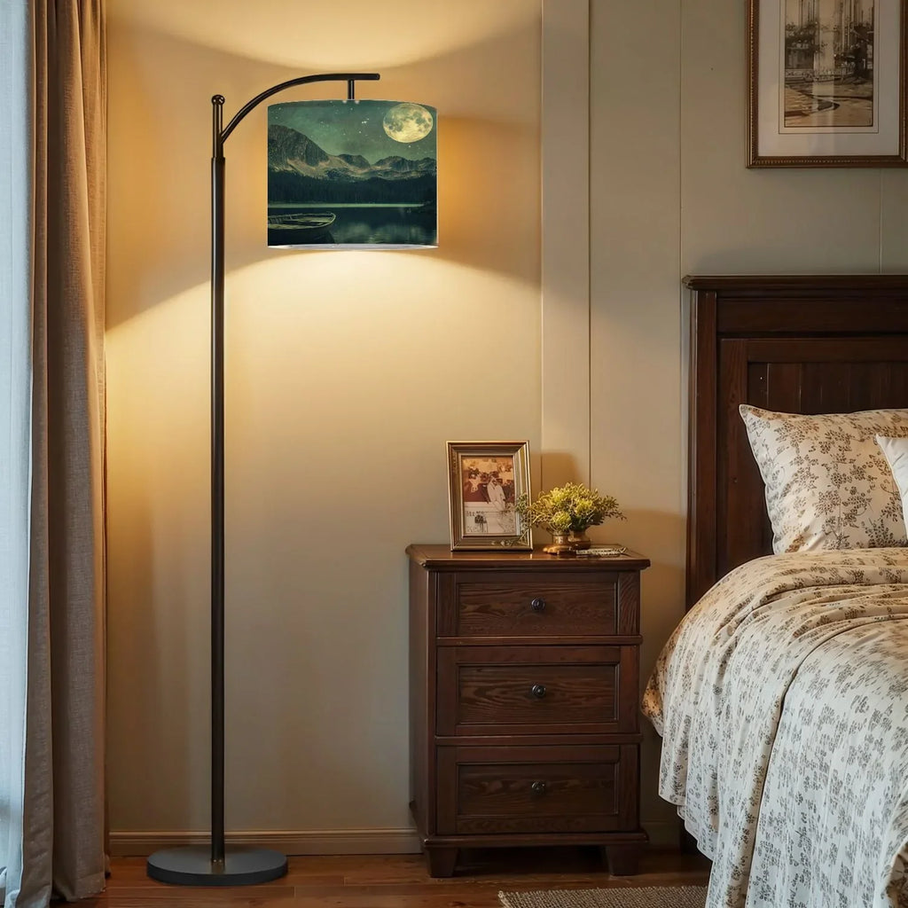 Arc Floor Lamp, 3 Color Temperatures Modern Floor Lamps Fall Autumn Maple Tree Forest Adjustable Tall Standing Reading Lamp with Linen Texture Shade - image 21