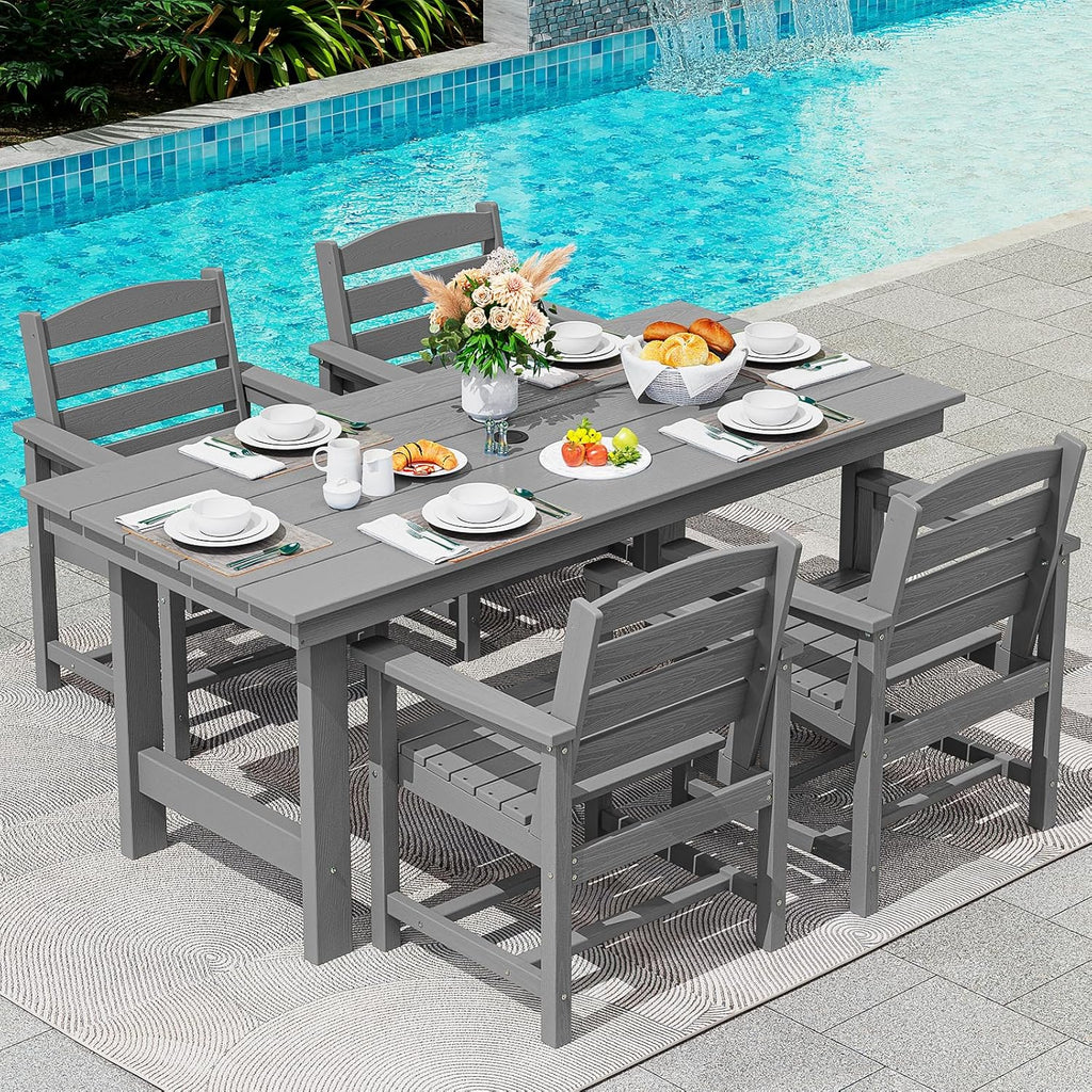 SERWALL 7-Piece Patio Table Set, Outdoor HDPE Dining Furniture with Umbrella Hole, All Weather Table and Chairs for Lawn, Garden, Poolside, Aruba - image 103