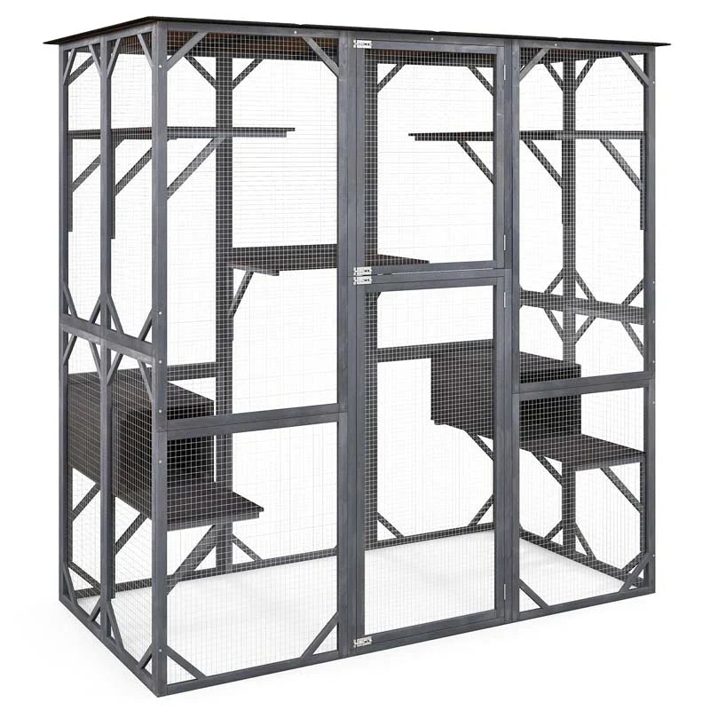 71" Tall Large Cat House Outdoor Catio Kitty Enclosure, Walk-in Cat Kennel Condo, Wooden Cat Cage Playpen with 7 Platforms - image 2