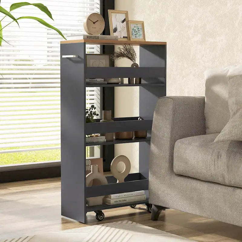 Costway 4-Tier Slim Rolling Kitchen Cart with Wheels - 8 Storage Compartments - image 30