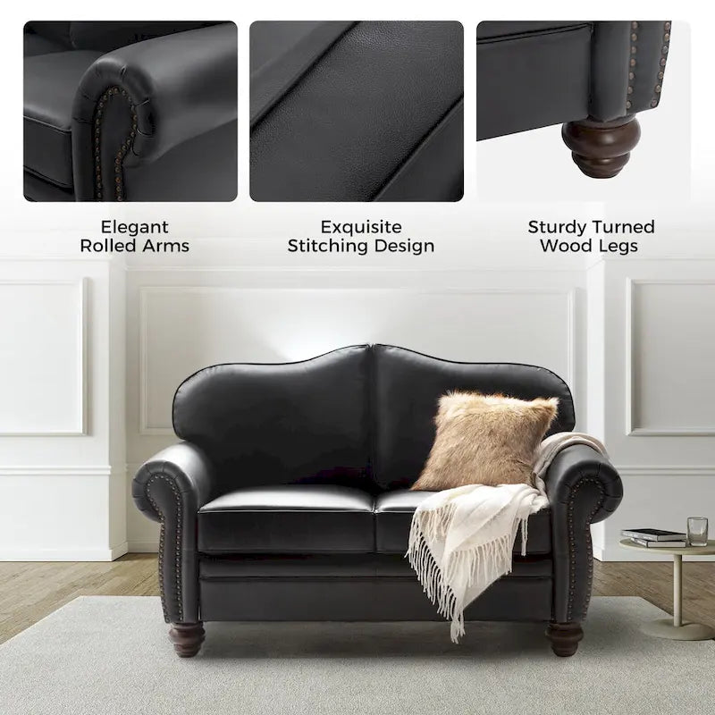 Angel Transitional Genuine Leather Sofa with Tufted Backrest by HULALA HOME - image 15