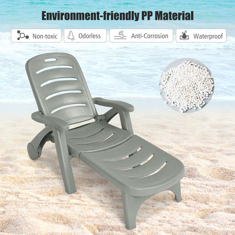 Rolling Folding Plastic Pool Lounge Chair With Armrests 5 Position Outdoor Sun Lounger Patio Deck Chair Beach Chair - Comfort