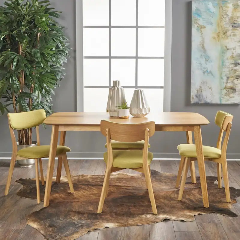 Mid Century Dining Table Set with 4 Upholstered Chairs and Wooden Frame - image 1