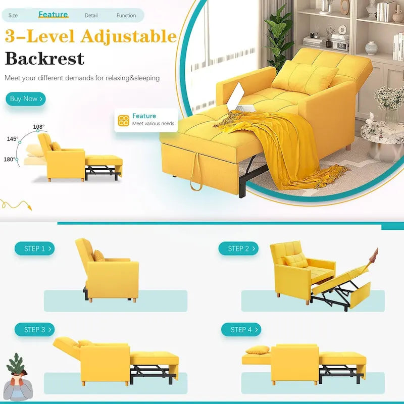 AECOJOY 3-in-1 Convertible Sleeper Sofa Chair with Pillow and Adjustable Backrest - image 32