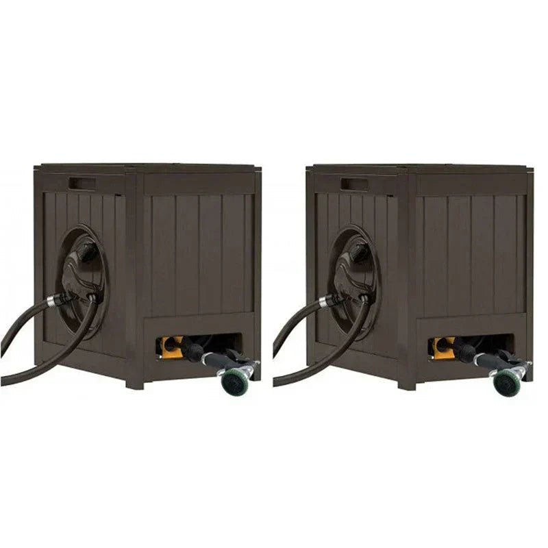 125′ Aquawinder Auto Rewind Water Powered Yard Hose Reel, Java (2 Pack)