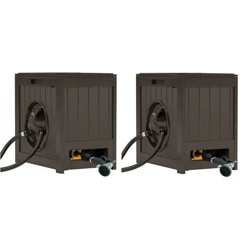 125′ Aquawinder Auto Rewind Water Powered Yard Hose Reel, Java (2 Pack)