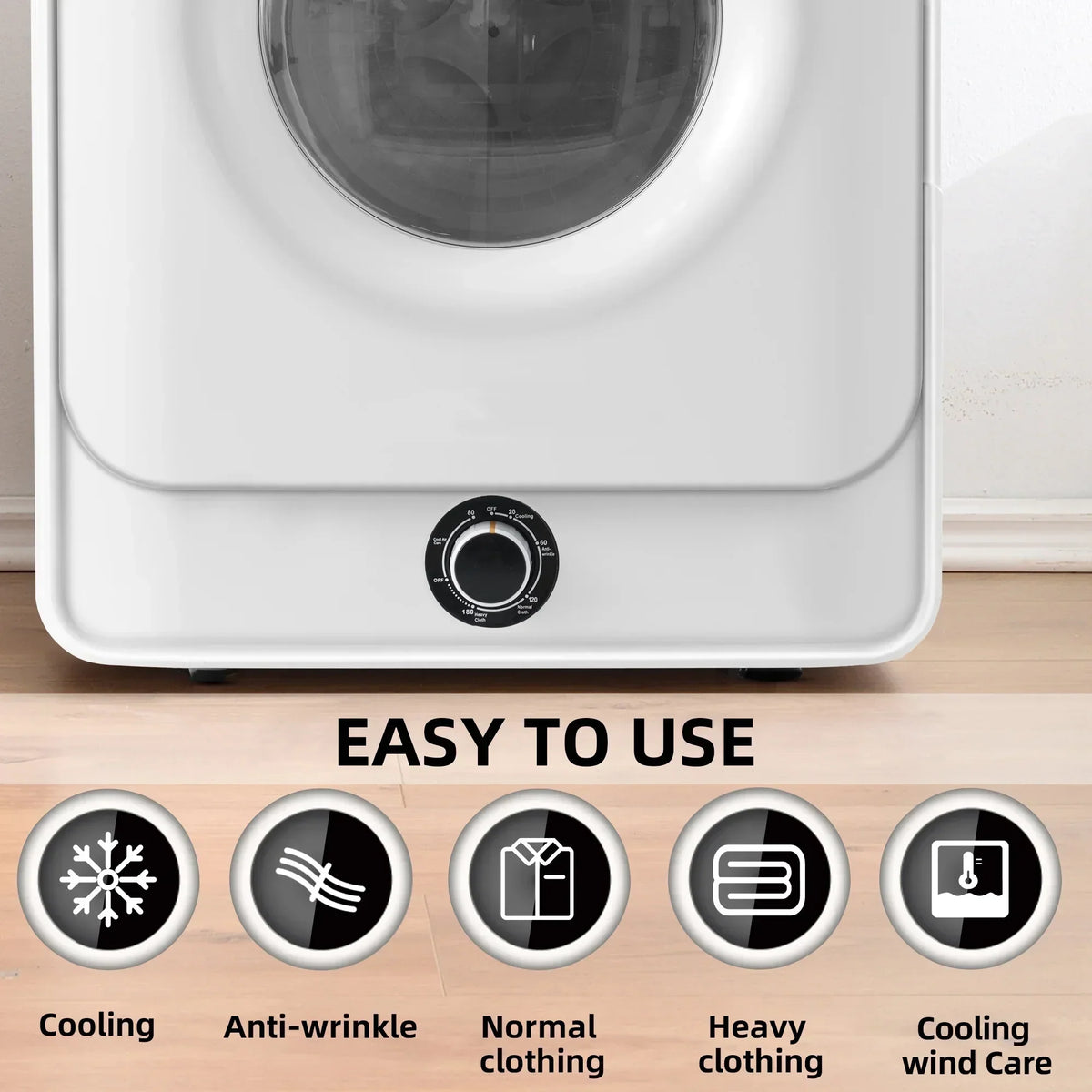 1.95 Cu.ft Front Load Clothes Dryer, Portable Compact Dryer 830W, 5 Drying Modes, Stainless Steel Drum, with Overheat Protect