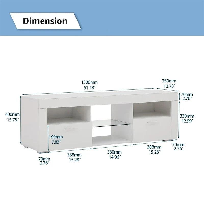 Contemporary LED TV Stand Media Console with Illuminated Features - High Gloss Finish, 51L x 14W x 16H inches - image 13