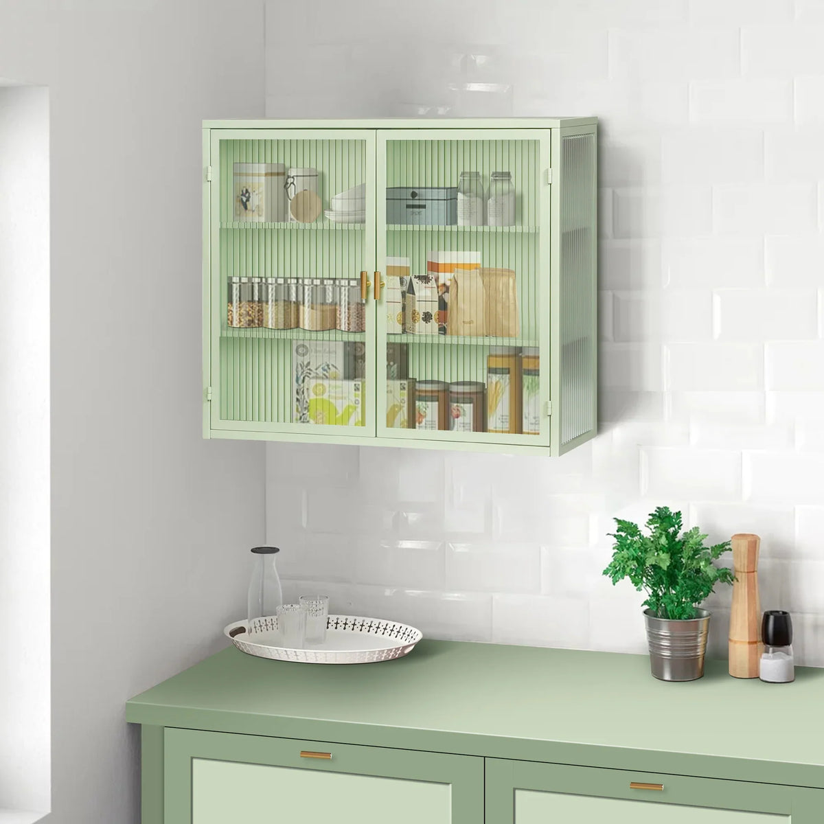 27.56"Modern Wall Cabinet with Glass Doors, Bathroom Cabinet with Featuring Three-tier Storage for Entryway Living Room, Bathroom or Dining Room - image 11