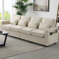 104-Inch Modern Linen Fabric Sofa for 4 with Armrest Pockets and 4 Cushions - image 4