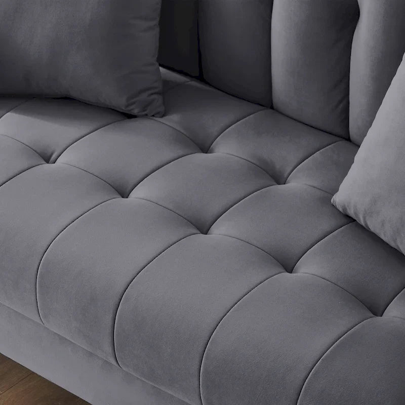 Contemporary Velvet Tufted Loveseat for Small Living Spaces - Beige Upholstered Sofa - image 37