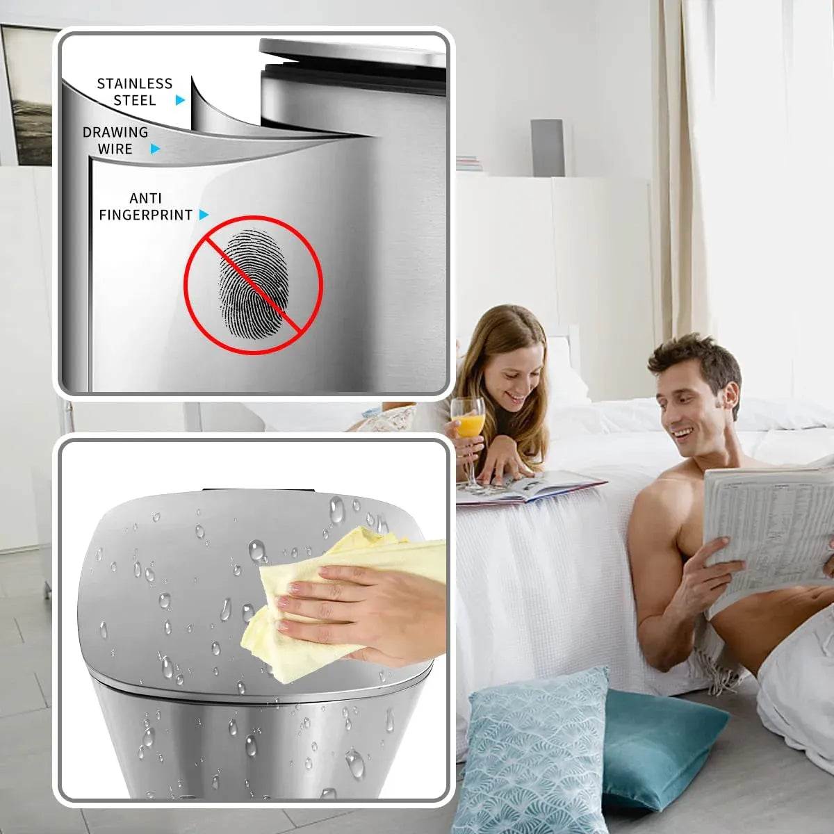 Bigacc 13 Gallon 50 Liter Kitchen Trash Can with Touch-Free & Motion Sensor, Automatic Stainless-Steel Garbage Can, Anti-Fing