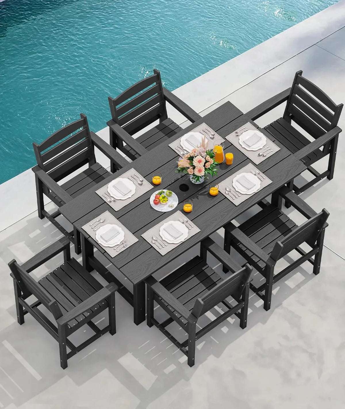 SERWALL 7-Piece Patio Table Set, Outdoor HDPE Dining Furniture with Umbrella Hole, All Weather Table and Chairs for Lawn, Garden, Poolside, Aruba - image 151