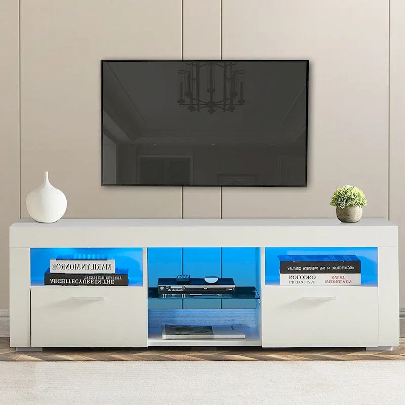 Contemporary LED TV Stand Media Console with Illuminated Features - High Gloss Finish, 51L x 14W x 16H inches - image 5