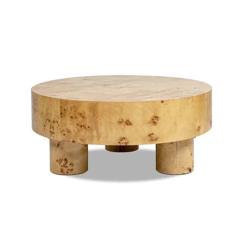 Nebula 35.5-Inch Round Burl Wood Coffee Table with Elegant Pillar Legs - image 6