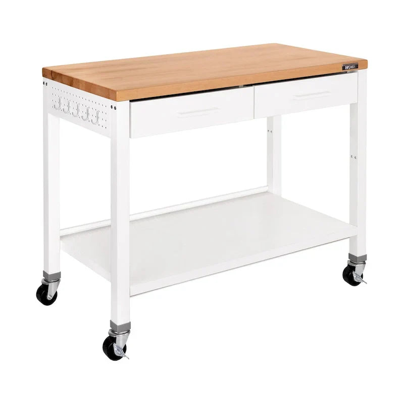 Seville Classics HOME Work Center Island Table with Solid Wood Top, 48 W x 24 D x 36 H, White - image 4