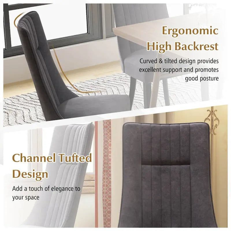 Costway Set of 2/4 Channel Tufted Dining Chairs with High Backrest - image 8