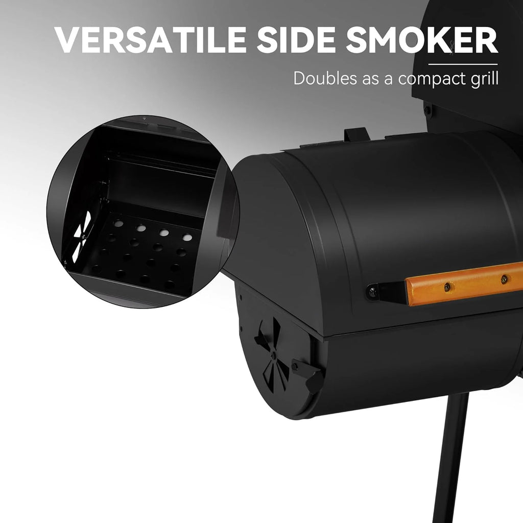 Royal Gourmet CC1830W 30-Inch Charcoal Grill with Offset Smoker and Wood-Painted Side Table Outdoor Smoker Grill with 811 Sq.