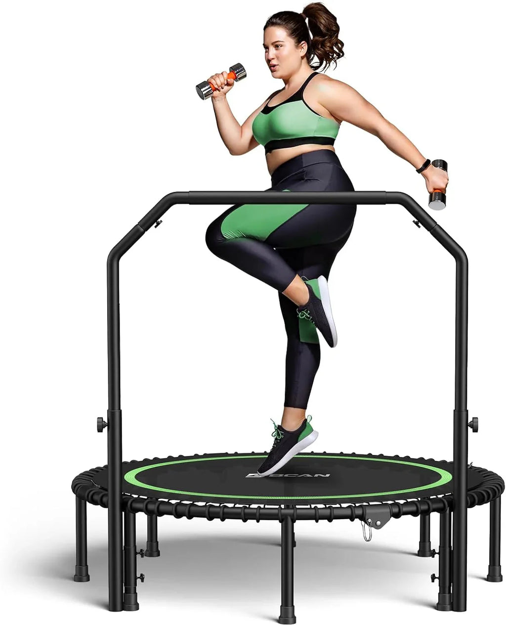 BCAN 450/550 LBS Foldable Mini Trampoline, 40"/48" Fitness Trampoline with Bungees, U Shape Adjustable Foam Handle, Stable & Quiet Exercise Rebounder for Adults Indoor/Outdoor Workout - image 1