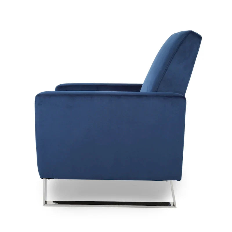 Reki Manual Push Back Recliner Chair - Blue Velvet with Stainless Steel Accents - image 5