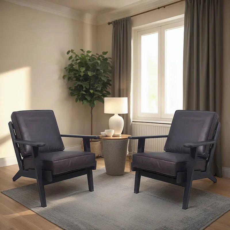 Handcrafted Amber Accent Chair with Slatted Mango Wood, Buffalo Leather Cushions, and Angled Legs - image 13