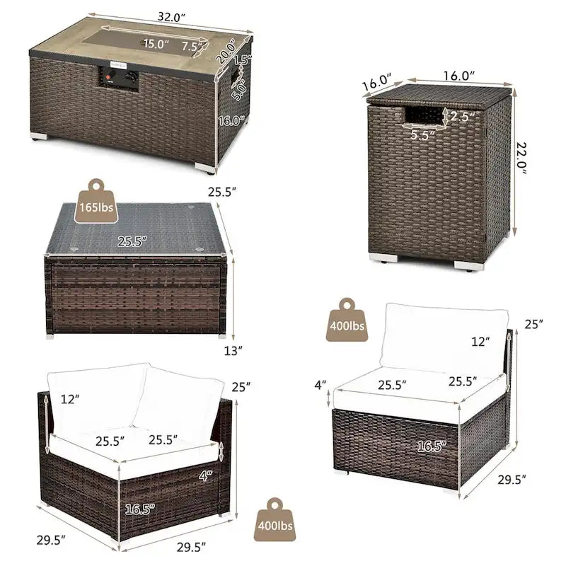 8PCS Patio Rattan Furniture Set Fire Pit Table Tank Holder Cover Deck - image 9