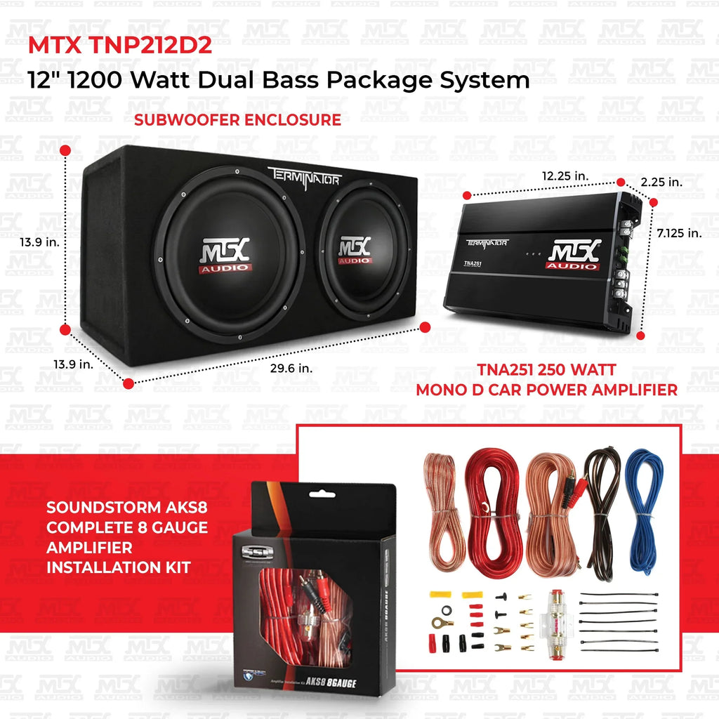 MTX 12" 1200W Dual Loaded Car Subwoofer Audio, Sub Box, Amplifier and Amp Kit - image 2