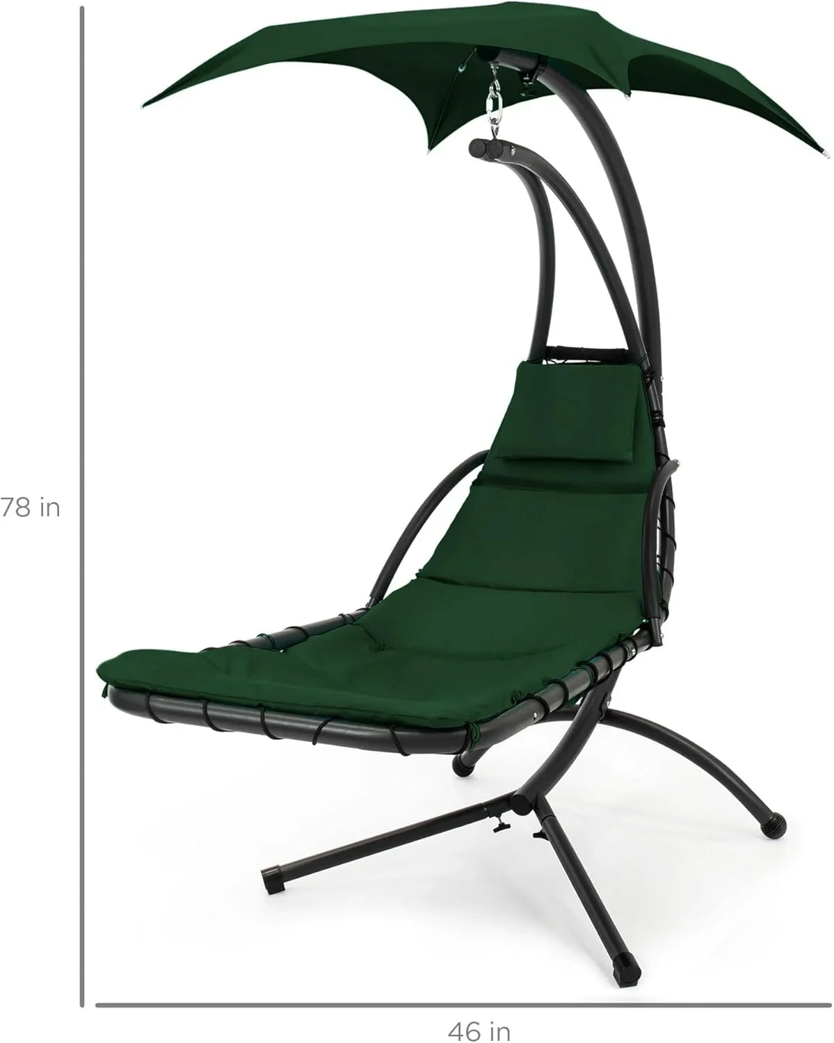Best Choice Products Outdoor Hanging Curved Steel Chaise Lounge Chair Swing w/Built-in Pillow and Removable Canopy - Charcoal