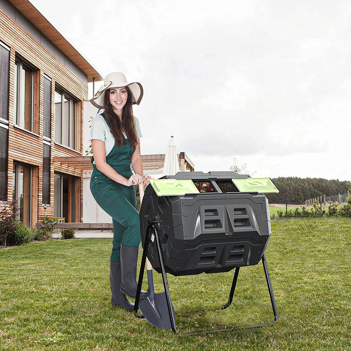 Large Compost Tumbler Bin Dual Compartment Better AirCirculation Efficient Compost BPA Free Sturdy Steel Frame 43Gallon (2 21