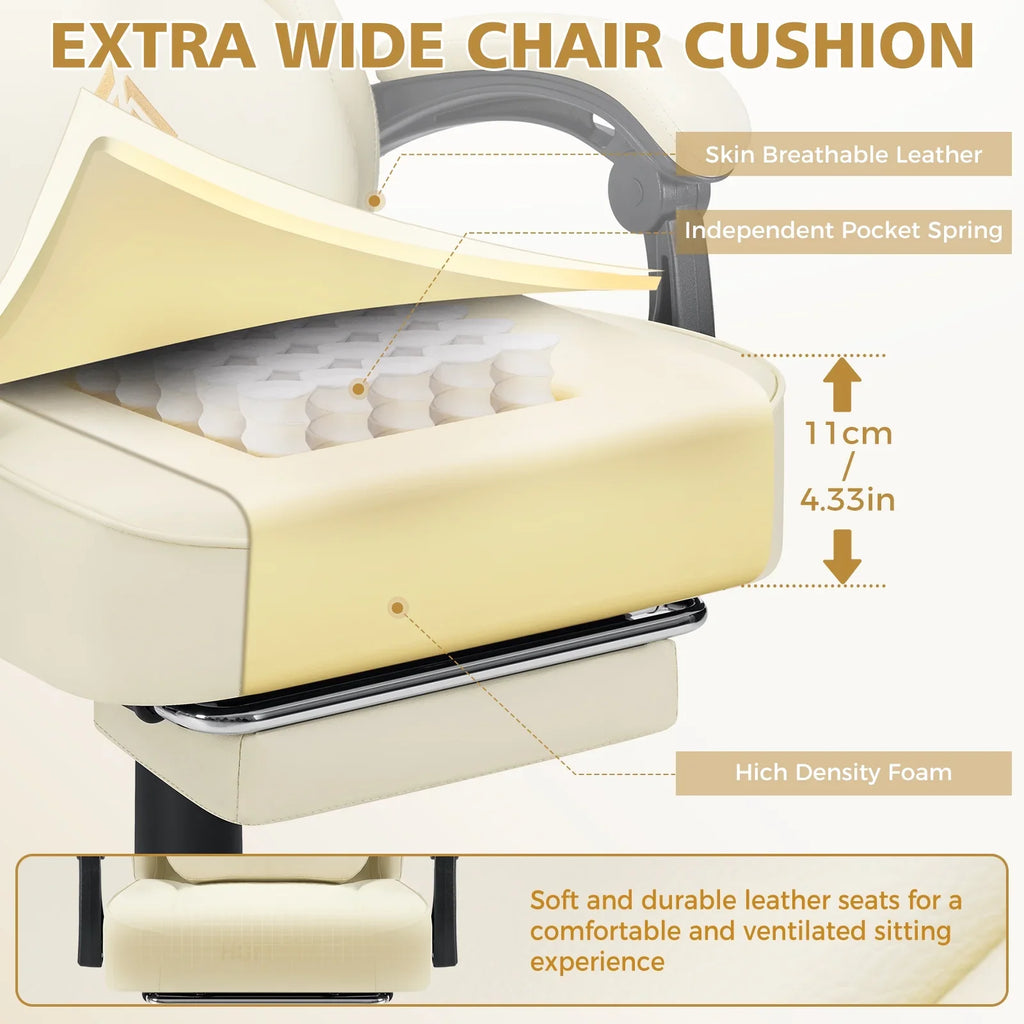 Hoffree Gaming Chair with Massage and Footrest Big and Tall Gamer Chair with Headrest and Lumbar Support PU Computer Game Chair for Adults Office - image 59