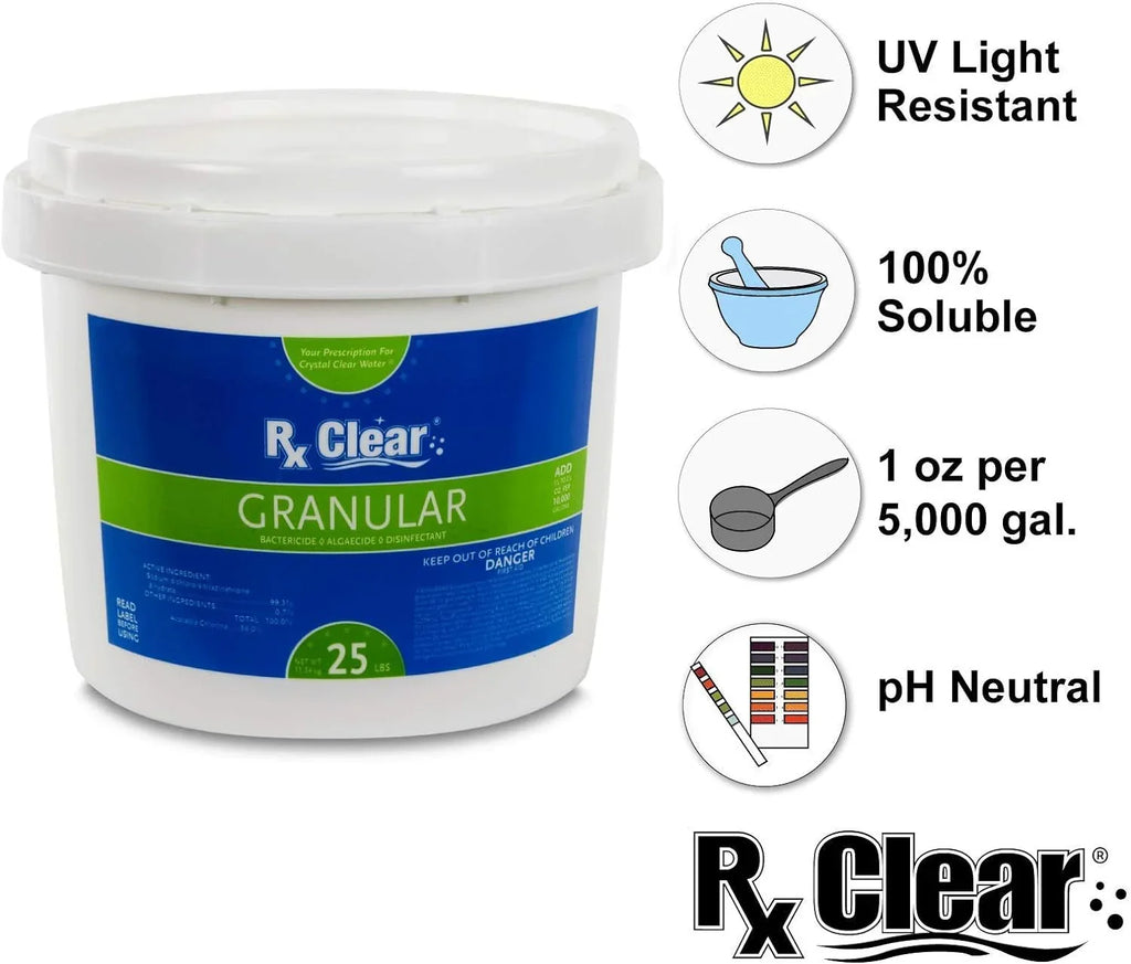 Clear Stabilized Granular Chlorine | One 50-Pound Bucket | Use As Bactericide, Algaecide, and Disinfectant in Swimming Pools 