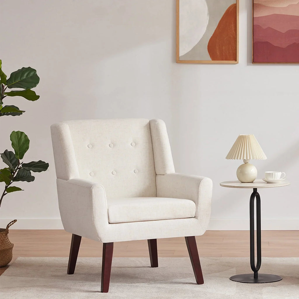 HUIMO Accent Chair, Button-Tufted Upholstered Living Room Chairs, Mid Century Modern Comfy Reading Chairs for Bedroom, Living