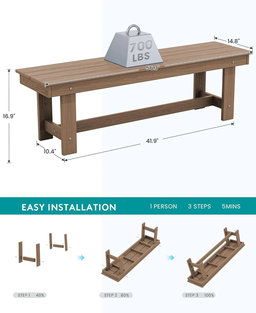 SERWALL 7-Piece Patio Table Set, Outdoor HDPE Dining Furniture with Umbrella Hole, All Weather Table and Chairs for Lawn, Garden, Poolside, Aruba - image 62