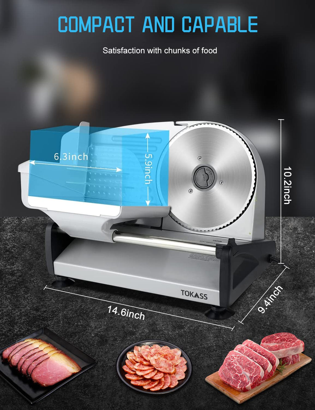 TOKASS Electric Deli Food Slicer with 7.5'' Stainless Steel Blade - image 3