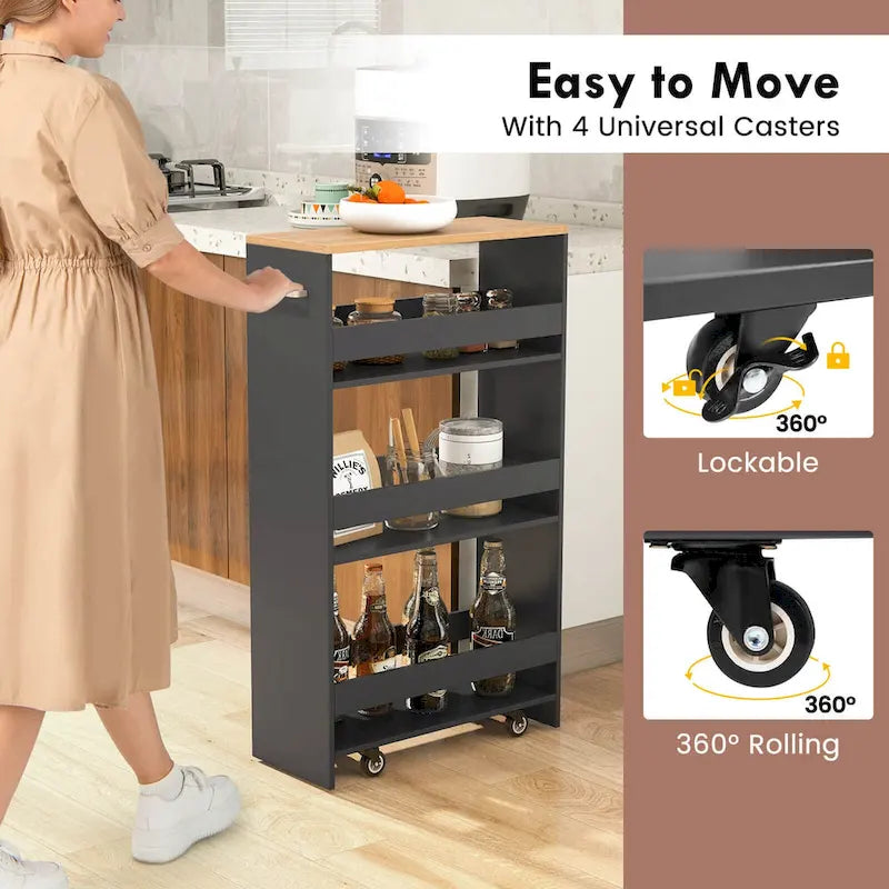 Costway 4-Tier Slim Rolling Kitchen Cart with Wheels - 8 Storage Compartments - image 12