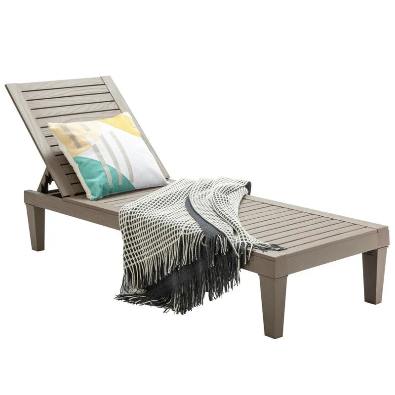 Outdoor Chaise Lounge Chair Patio Recliner Adjustable With 5 Positions Wood Texture Design Waterproof Easy To Assemble - Comf