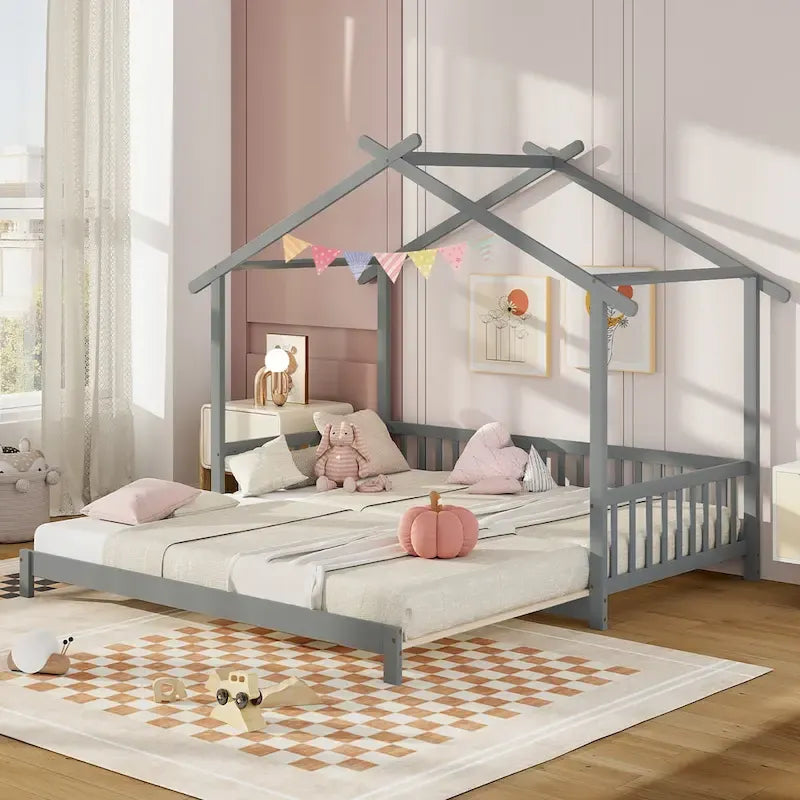 Gymax Twin to King Wooden House Bed Daybed with Safety Rails & Customizable Design - image 28