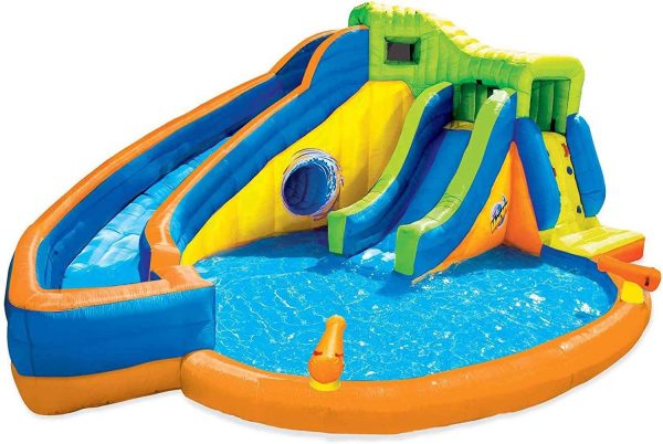 BANZAI Pipeline Twist Kids Inflatable Outdoor Backyard Water Pool Aqua Splash Park and Slides