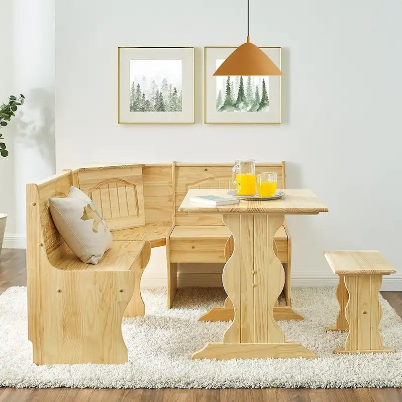 MUSEHOMEINC Classic 3-Piece Solid Wood Breakfast Nook Dining Set with Side Bench and Hidden Storage - image 4