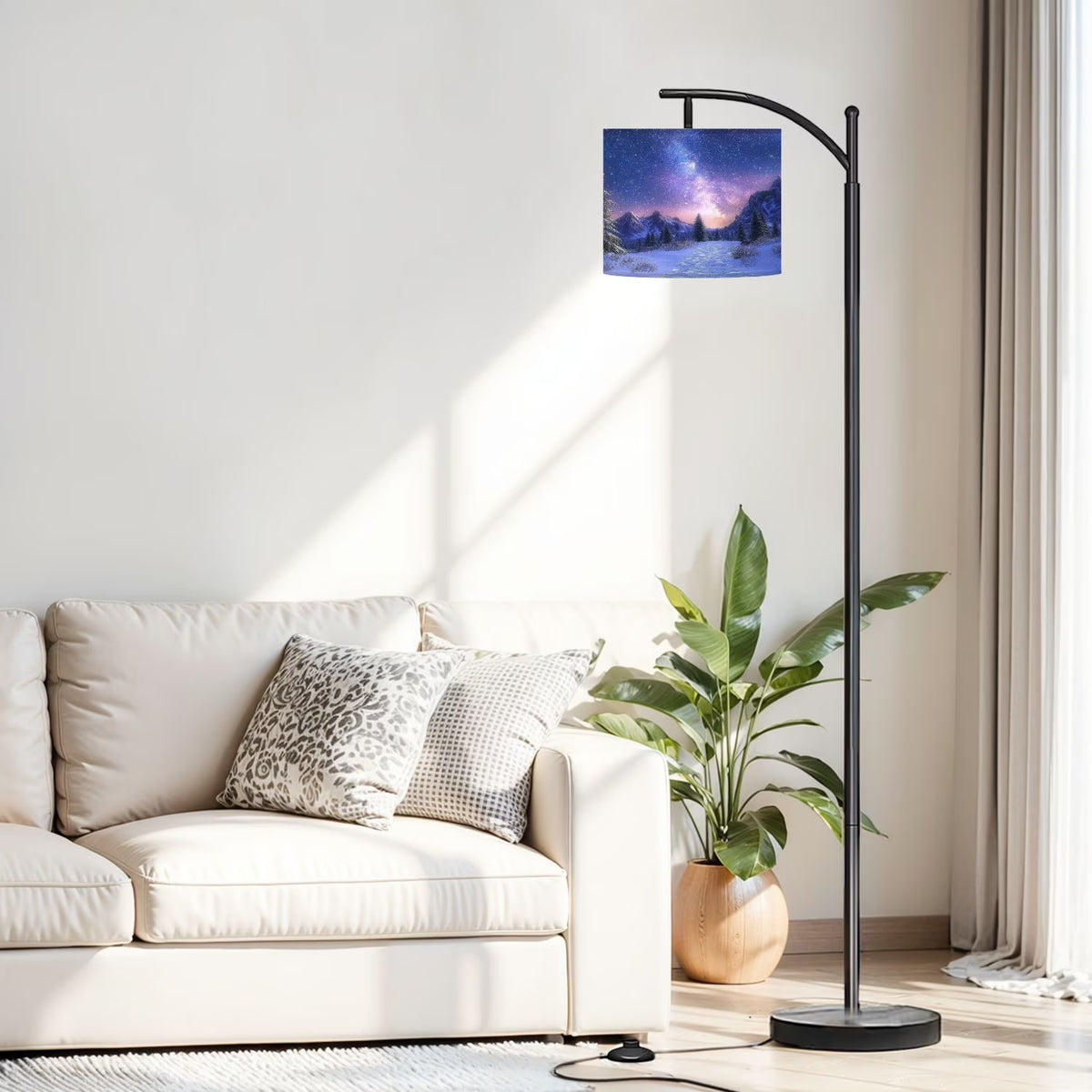 Arc Floor Lamp, 3 Color Temperatures Modern Floor Lamps Fall Autumn Maple Tree Forest Adjustable Tall Standing Reading Lamp with Linen Texture Shade - image 5