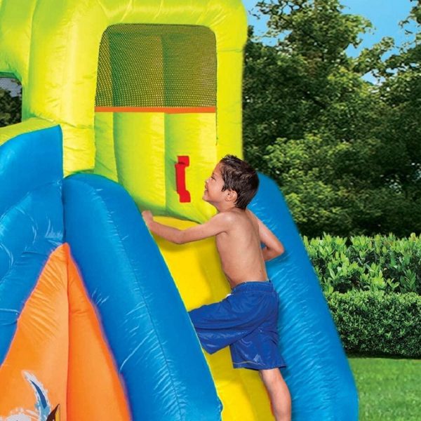 BANZAI Pipeline Twist Kids Inflatable Outdoor Backyard Water Pool Aqua Splash Park and Slides