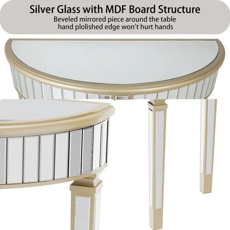 Silver Mirrored Half Moon Console Sofa Table - 35.4 x 31.6 Inches - image 8