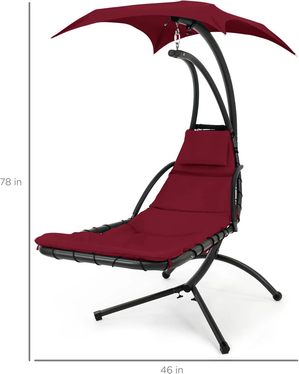 Best Choice Products Outdoor Hanging Curved Steel Chaise Lounge Chair Swing w/Built-in Pillow and Removable Canopy - Charcoal