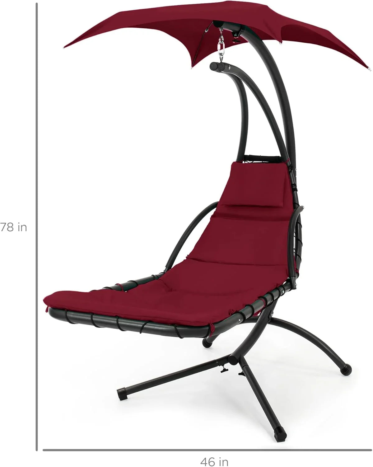 Best Choice Products Outdoor Hanging Curved Steel Chaise Lounge Chair Swing w/Built-in Pillow and Removable Canopy - Charcoal